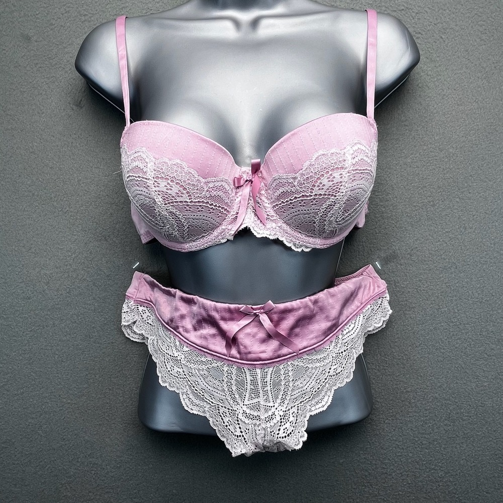 Sixty Eight Pink Lace Push Up Bra Panty Set Lingerie 36B